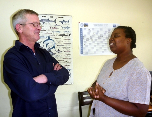 Dr. Einar Hjörleifsson (left) seen chatting with June Masters about plans and possibilities for supporting CRFM fisheries data experts.