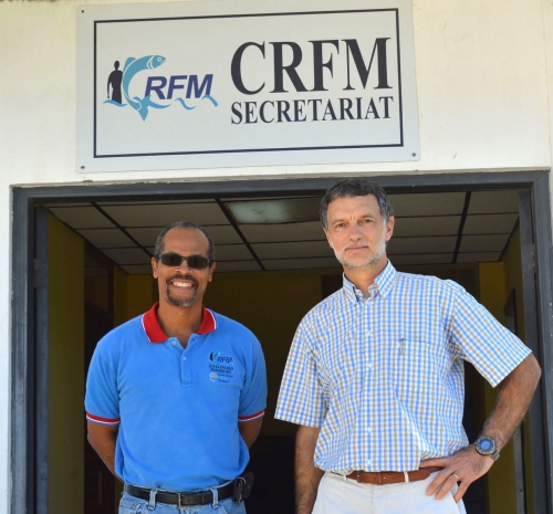 Above: Milton Haughton, CRFM Executive Director (left), and Marc Taconet, Chief of the Statistics and Information Branch of the Fisheries and Aquaculture Policy and Economics Division, FAO