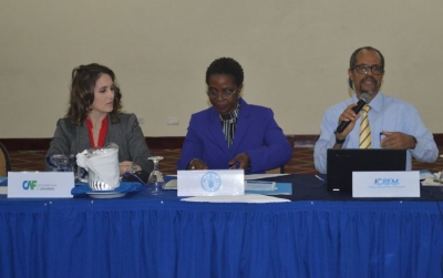 Mrs. Luciana Fainstain, Executive of the Development Bank of Latin America (CAF); Dr. Yvette Diei Ouadi, FAO Fishery and Aquaculture Officer and Secretary of Western Central Atlantic Fishery Commission; and Mr. Milton Haughton, CRFM Executive Director